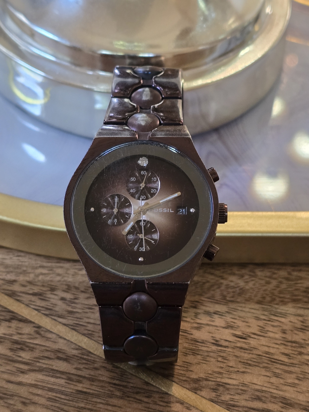 Fossil Brown Metal Chronograph Watch